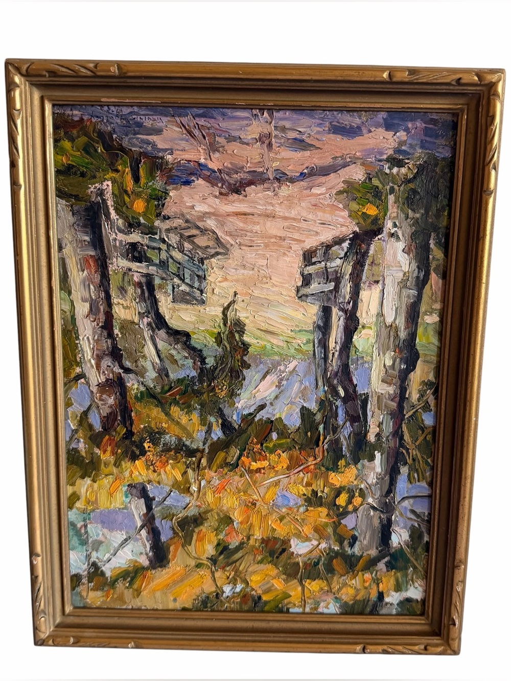 Original Landscape Oil Painting in Gold Frame by artist Virgina Wolley